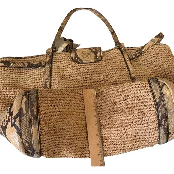 Coach Natalie Straw and Python Embossed Leather Trim Hangtags Natural Large Tote - Picture 15 of 15